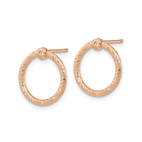 14k Rose Gold Knot Circle Stud Earrings, Diamond-Cut Textured Twisted Design