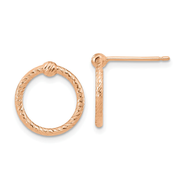 14k Rose Gold Knot Circle Stud Earrings, Diamond-Cut Textured Twisted Design