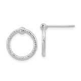 14k White Gold Twisted Rope Hoop Stud Earrings with Knot Detail and Polished Finish