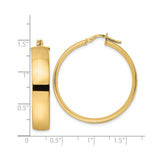 14k Yellow Gold Hoop Earrings, Wide Band Round Hoops with Latch Back Closure