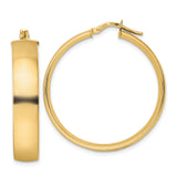 14k Yellow Gold Hoop Earrings, Wide Band Round Hoops with Latch Back Closure