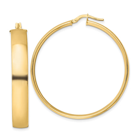 14k Yellow Gold Hoop Earrings, Classic Round Lightweight Polished Design for Women