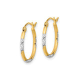 14k Yellow Gold Hoop Earrings, Two-Tone Diamond-Cut Floral Texture