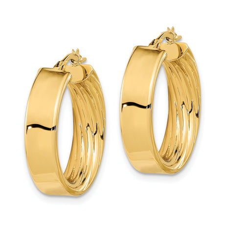 14k Yellow Gold Twisted Hoop Earrings, Medium Size Polished Classic Style for Women