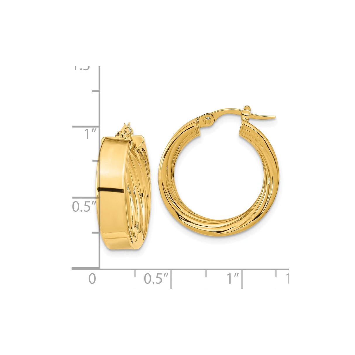14k Yellow Gold Twisted Hoop Earrings, Medium Size Polished Classic Style for Women