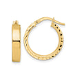14k Yellow Gold Hoop Earrings, Polished Diamond-Cut Textured Lightweight Design for Women