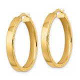 14k Yellow Gold Hoop Earrings, Diamond Cut with Polished and Textured Finish for Women