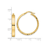 14k Yellow Gold Hoop Earrings, Diamond Cut with Polished and Textured Finish for Women