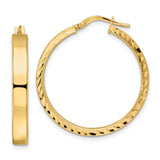 14k Yellow Gold Hoop Earrings, Diamond Cut with Polished and Textured Finish for Women