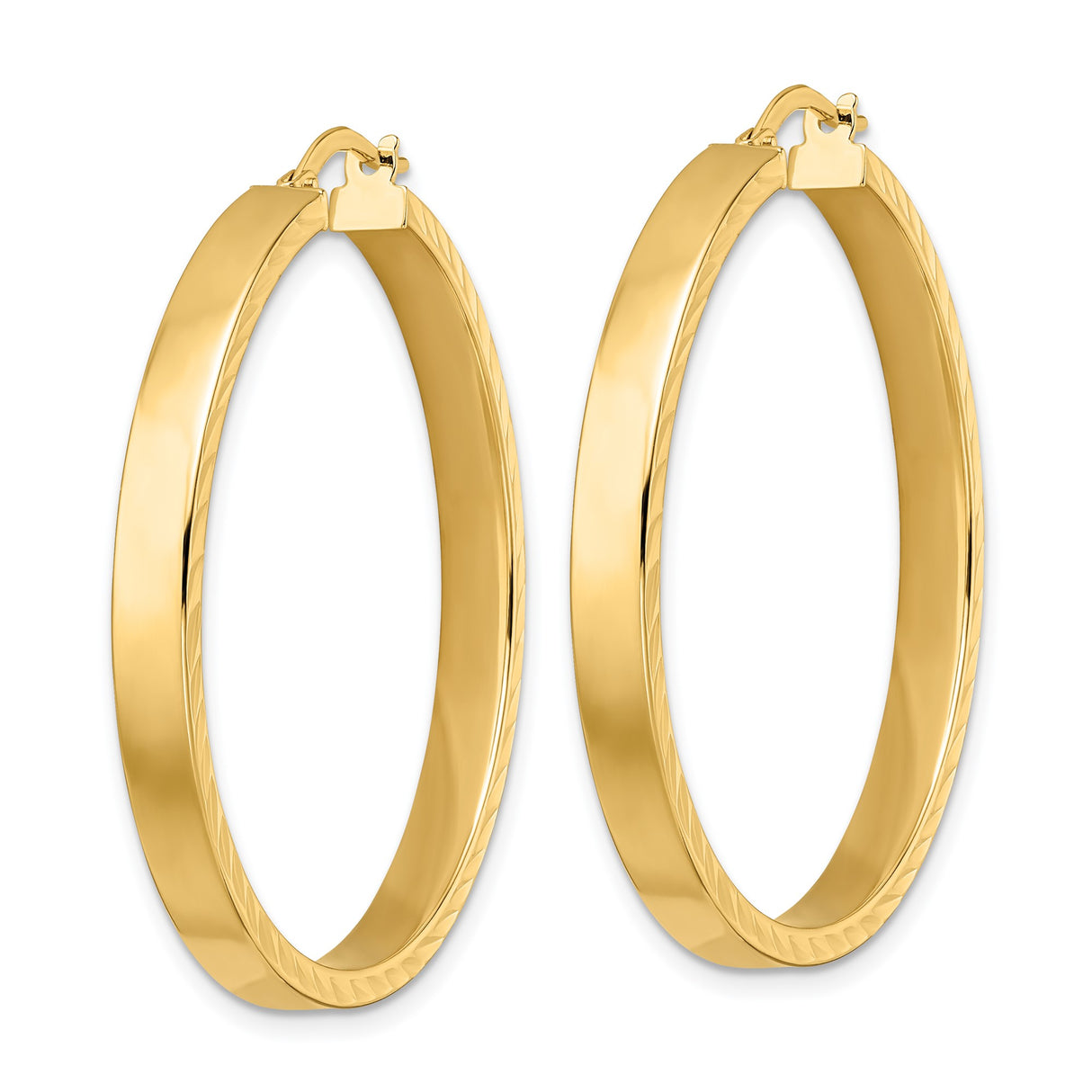 14k Yellow Gold Hoop Earrings, Twisted Diamond-Cut Lightweight Textured Design for Women