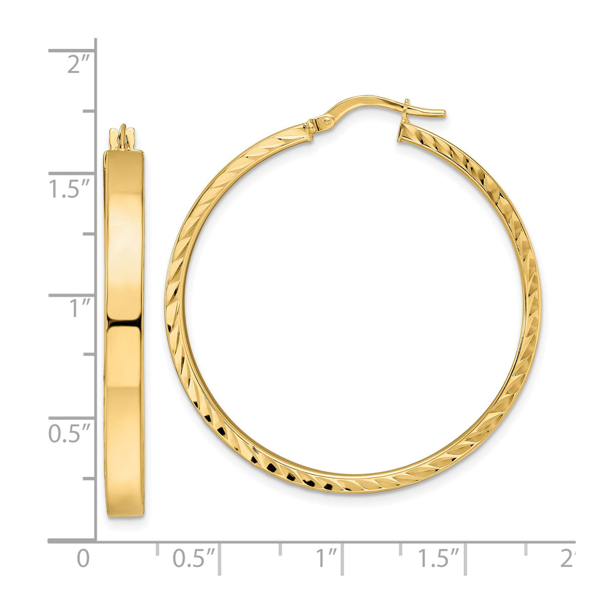 14k Yellow Gold Hoop Earrings, Twisted Diamond-Cut Lightweight Textured Design for Women