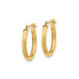 14k Yellow Gold Hoop Earrings with Textured Leaf Design and Polished Satin Finish