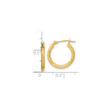 14k Yellow Gold Hoop Earrings with Textured Leaf Design and Polished Satin Finish