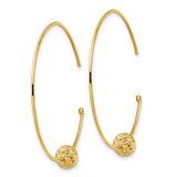 14k Yellow Gold Hoop Earrings with Faceted Bead, Textured Minimalist Open Design for Women