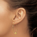 14k Yellow Gold Hoop Earrings with Faceted Bead, Textured Minimalist Open Design for Women