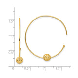 14k Yellow Gold Hoop Earrings with Faceted Bead, Textured Minimalist Open Design for Women