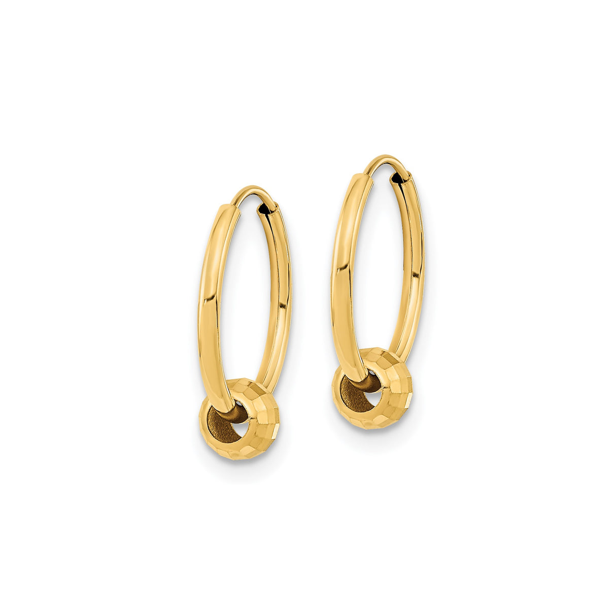 14k Yellow Gold Hoop Earrings, Faceted Bead Detail, Classic Minimalist Style for Women