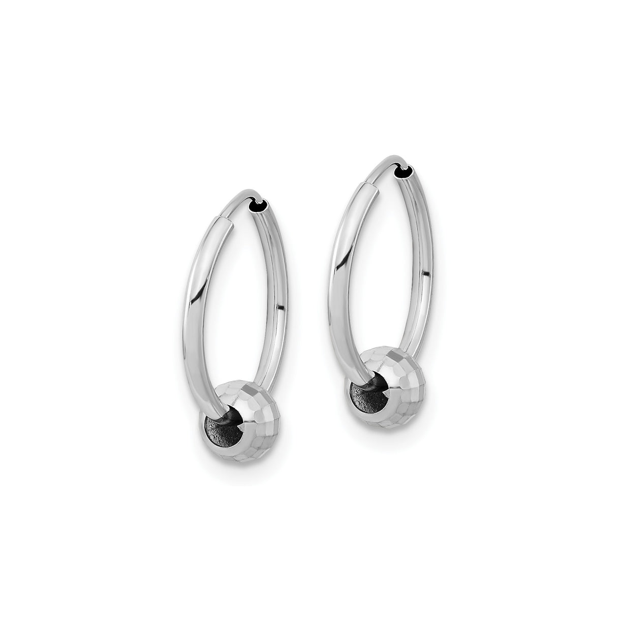 White Gold Hoop Earrings with Faceted Bead Accent, Lightweight Minimalist Design for Women