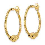 14k Yellow Gold Hoop Earrings with Textured Beads and Faceted Ridged Details