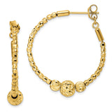 14k Yellow Gold Hoop Earrings with Textured Beads and Faceted Ridged Details
