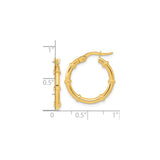 14k Yellow Gold Hoop Earrings, Bamboo Design, Textured Lightweight Style for Women