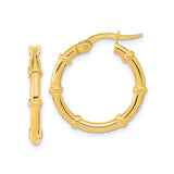 14k Yellow Gold Hoop Earrings, Bamboo Design, Textured Lightweight Style for Women