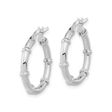 14k White Gold Hoop Earrings, Bamboo Style with Segmented Detailing, Polished Finish