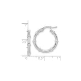 14k White Gold Hoop Earrings, Bamboo Style with Segmented Detailing, Polished Finish