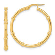 14k Yellow Gold Hoop Earrings, Bamboo Style with Segmented Design and Polished Finish
