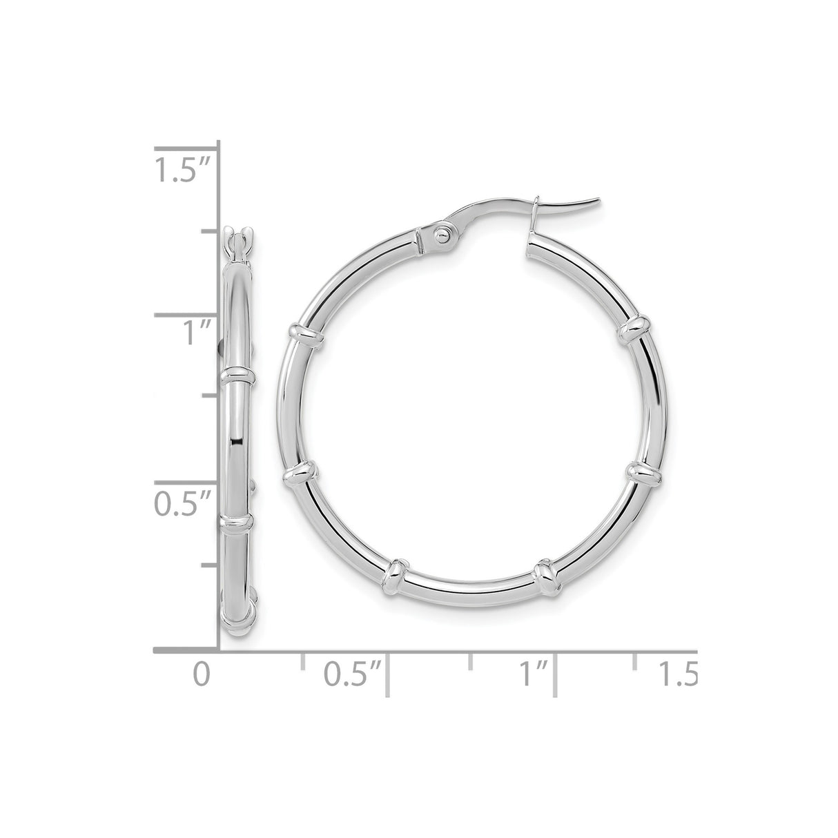 White Gold Bamboo Hoop Earrings with Smooth Segmented Design for Women