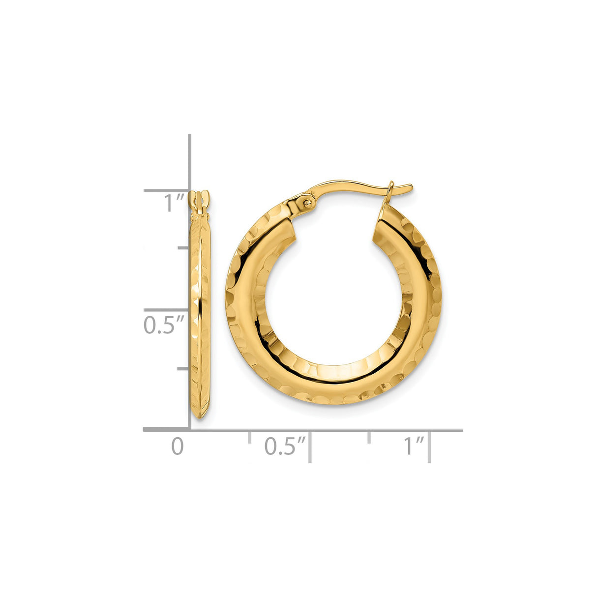 14k Yellow Gold Hoop Earrings with Hammered Textured Finish, Lightweight Circular Design