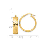 14k Yellow Gold Hoop Earrings, Diamond Cut Textured Design, Classic Latch Back Style