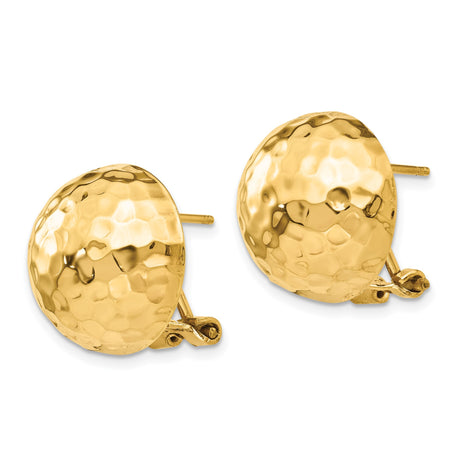 14k Yellow Gold Hammered Dome Clip-On Earrings, Textured Round Design for Women
