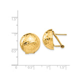 14k Yellow Gold Hammered Dome Clip-On Earrings, Textured Round Design for Women
