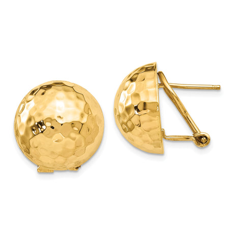 14k Yellow Gold Hammered Dome Clip-On Earrings, Textured Round Design for Women