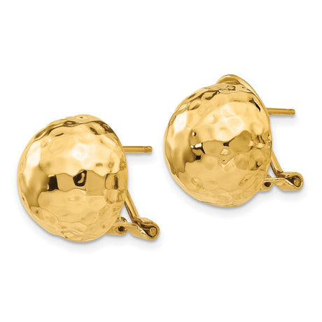 14k Yellow Gold Dome Earrings with Hammered High-Polish Finish, Stud Style, Omega Backs