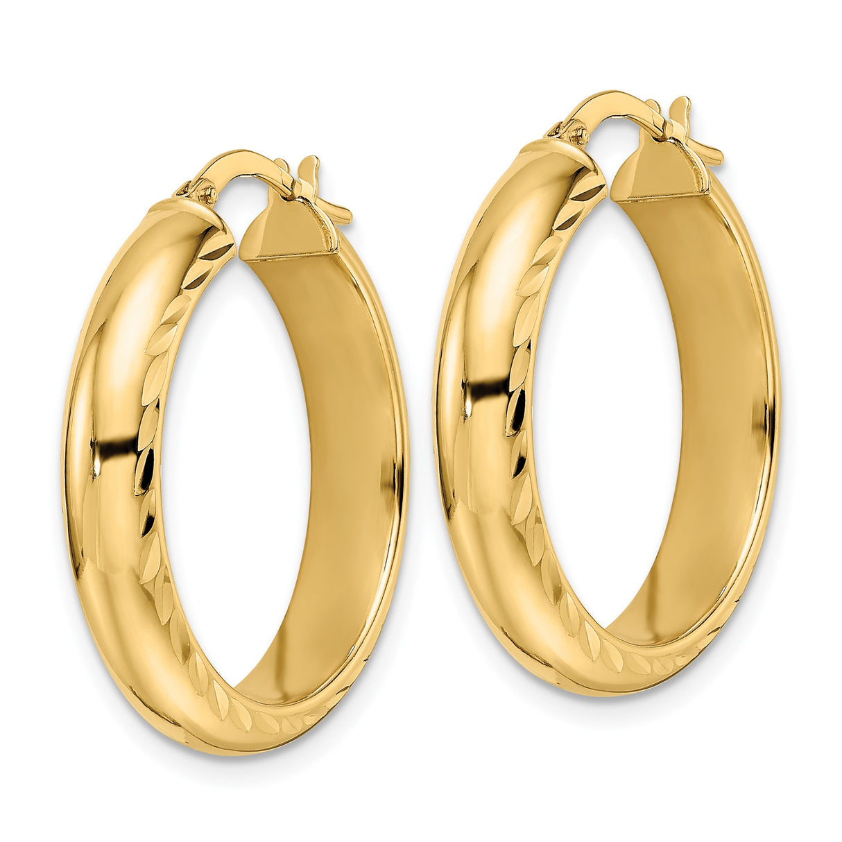 14k Yellow Gold Hoop Earrings with Diamond-Cut Detailing and Latch-Back Closure