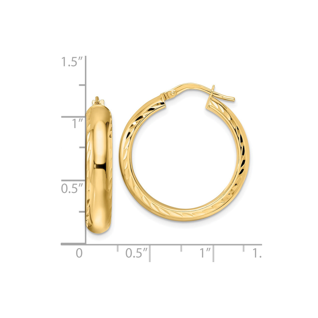 14k Yellow Gold Hoop Earrings with Diamond-Cut Detailing and Latch-Back Closure
