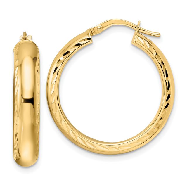 14k Yellow Gold Hoop Earrings with Diamond-Cut Detailing and Latch-Back Closure
