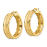 14k Yellow Gold Hoop Earrings, Satin and Polished Finish, Classic Round Style for Women