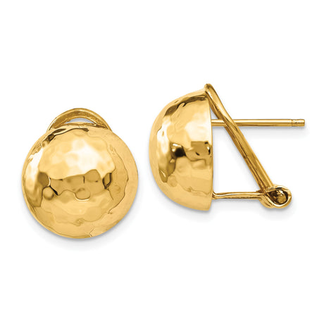 14k Yellow Gold Hammered Dome Stud Earrings, High Polish Round Design, Lightweight Minimal Style