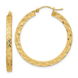 14k Yellow Gold Hoop Earrings, Large Diamond Cut Design with Satin Finish, Bold Textured Style