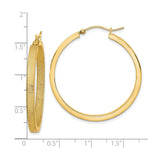 14k Yellow Gold Hoop Earrings, Textured Polished Round Design with Sandblasted Finish