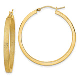 14k Yellow Gold Hoop Earrings, Textured Polished Round Design with Sandblasted Finish
