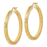 14k Yellow Gold Hoop Earrings, Large Textured Diamond Cut Design, Lightweight Modern Style