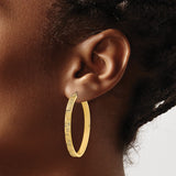 14k Yellow Gold Hoop Earrings with Textured Satin Finish and Greek Key Design for Women