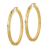 14k Yellow Gold Hoop Earrings, Large Textured Crisscross Pattern with Polished Finish