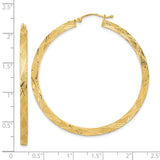 14k Yellow Gold Hoop Earrings, Large Textured Crisscross Pattern with Polished Finish