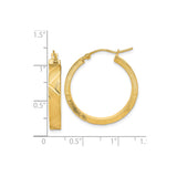 14k Yellow Gold Hoop Earrings with Textured Diamond Cut Finish, Classic Round Design