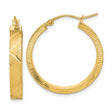 14k Yellow Gold Hoop Earrings with Textured Diamond Cut Finish, Classic Round Design